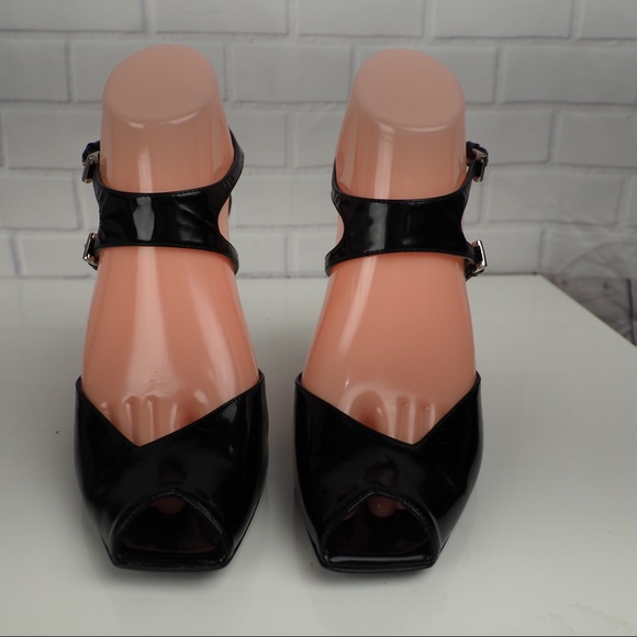 Giorgio Armani sz 38 black patent strappy heels - Picture 6 of 16